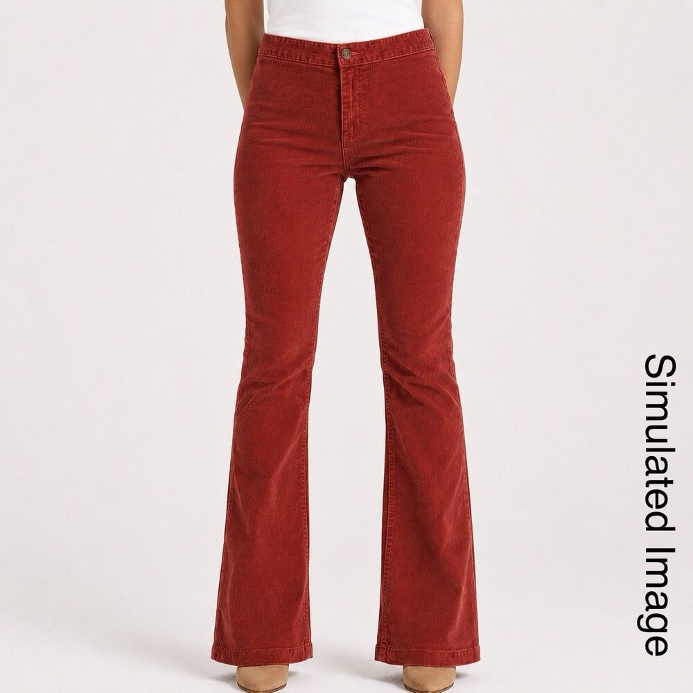 Earl Jean Womens 30 Rust Red Corduroy Flare Bootcut Pants Stretch Y2K USA